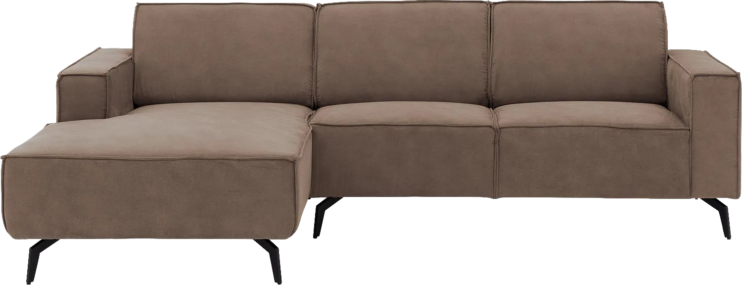 Goossens Hoekbank Hercules bruin, microvezel, 2-zits, modern design met chaise longue links