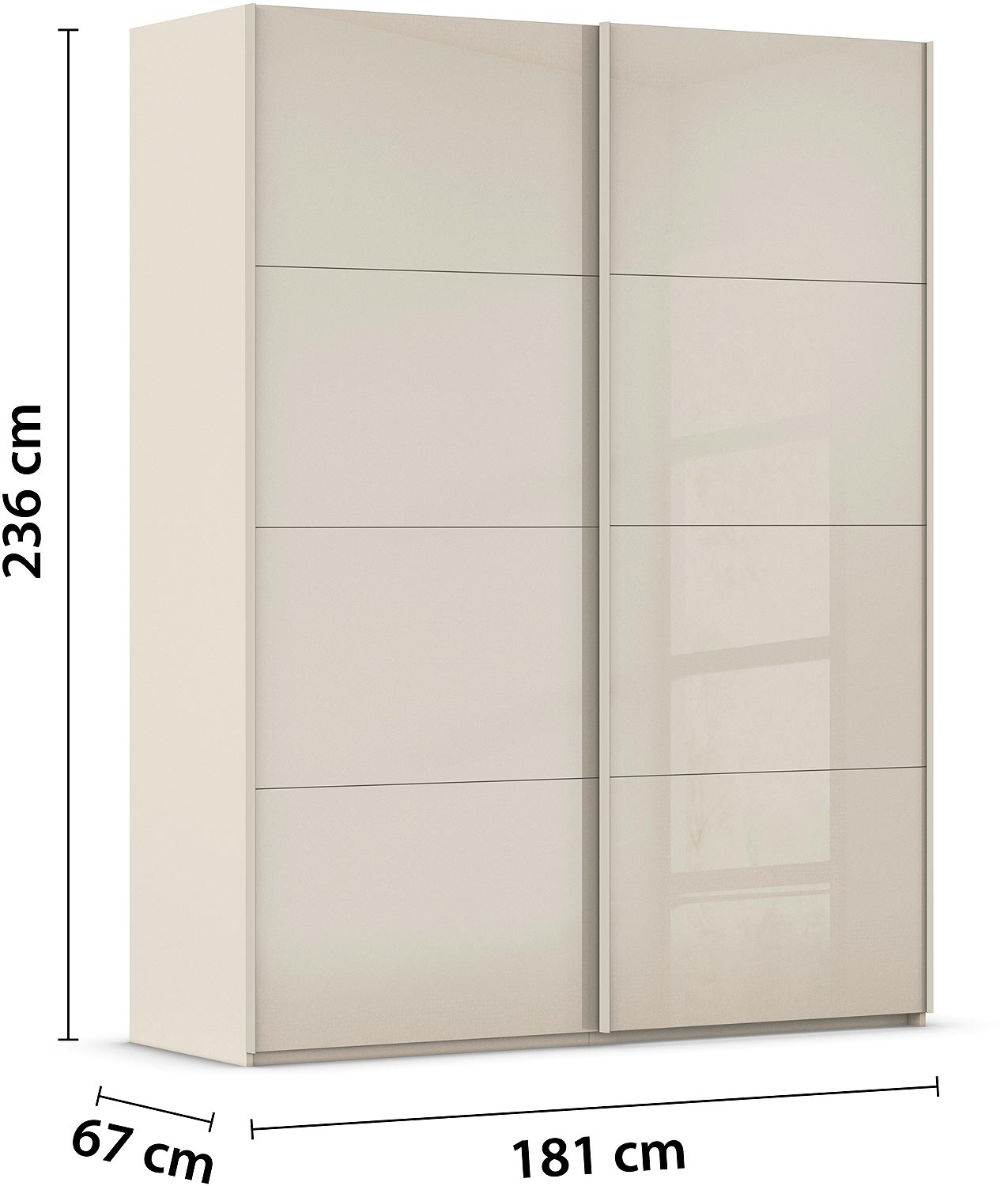 Goossens Excellent Kledingkast Finca Glans Glas, Slaapkamerkast 180 cm breed, 236 cm hoog, 2x 4 paneel glas schuifdeuren