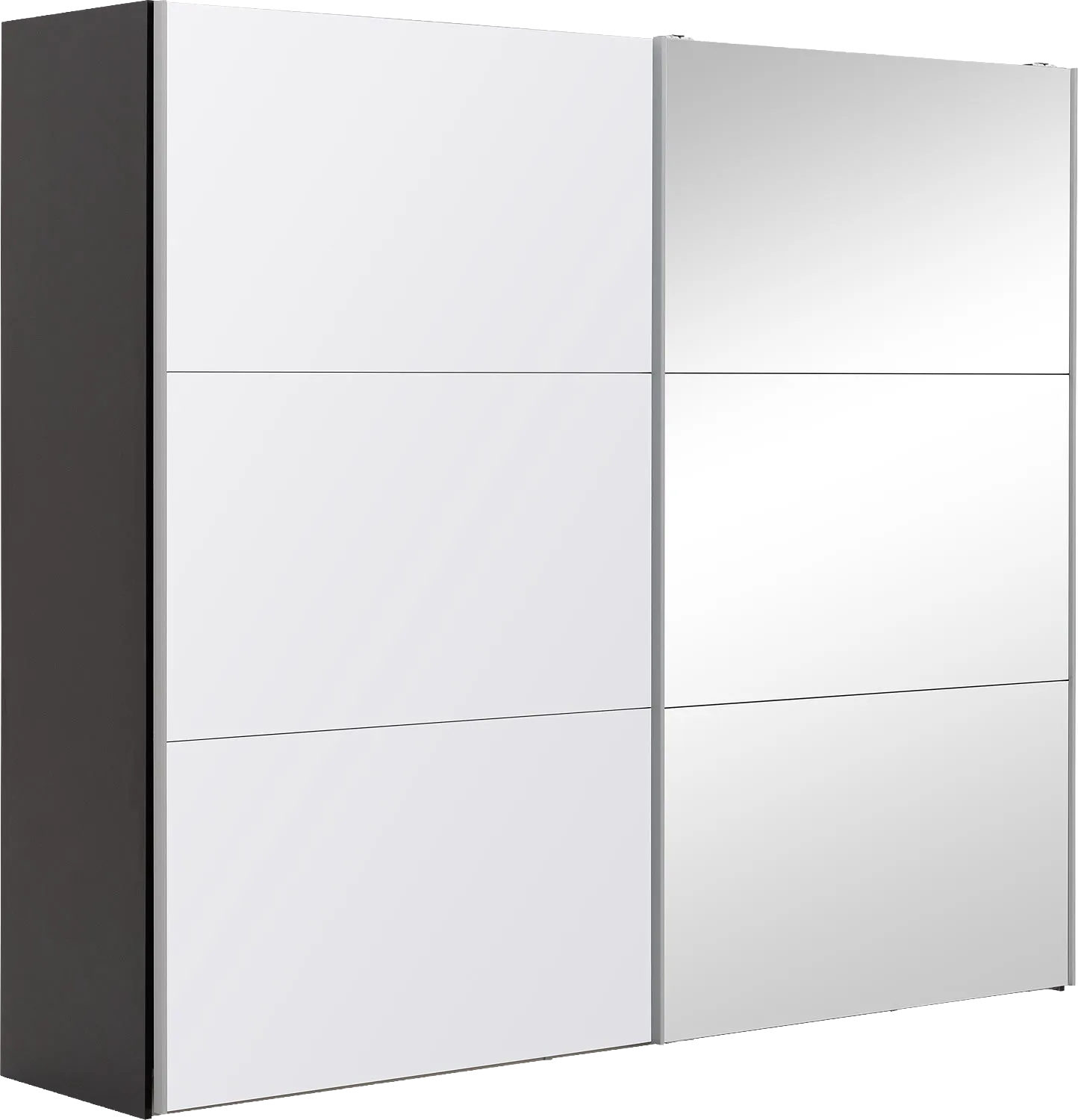 Goossens Kledingkast Easy Storage Sdk, 253 cm breed, 220 cm hoog, 1x 3 paneel glas schuifdeur li en 1x 3 paneel spiegel schuifdeur re