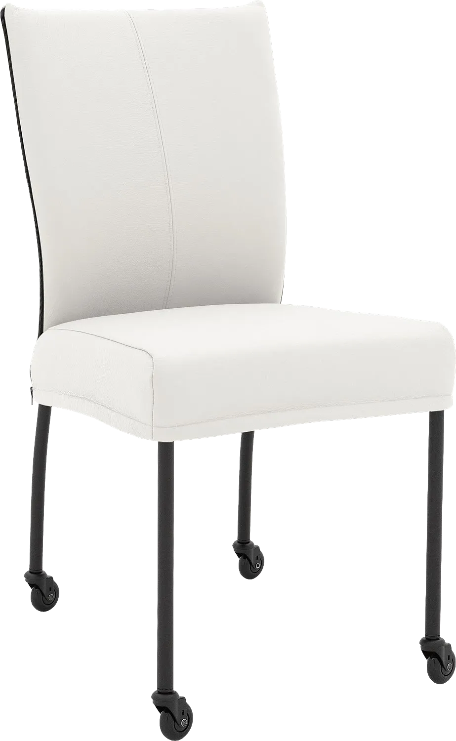 Goossens Eetkamerstoel Funk Zwarte Poten wit leer leuning en met wielenZwart skater wiel met zwarte kap, modern design
