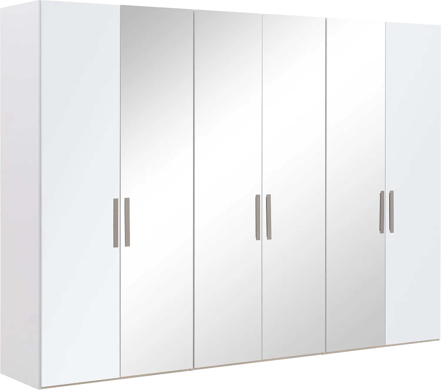 Goossens Kledingkast Easy Storage Ddk, Kledingkast 304 cm breed, 220 cm hoog, 2x glas draaideur en 4x spiegel draaideur midden