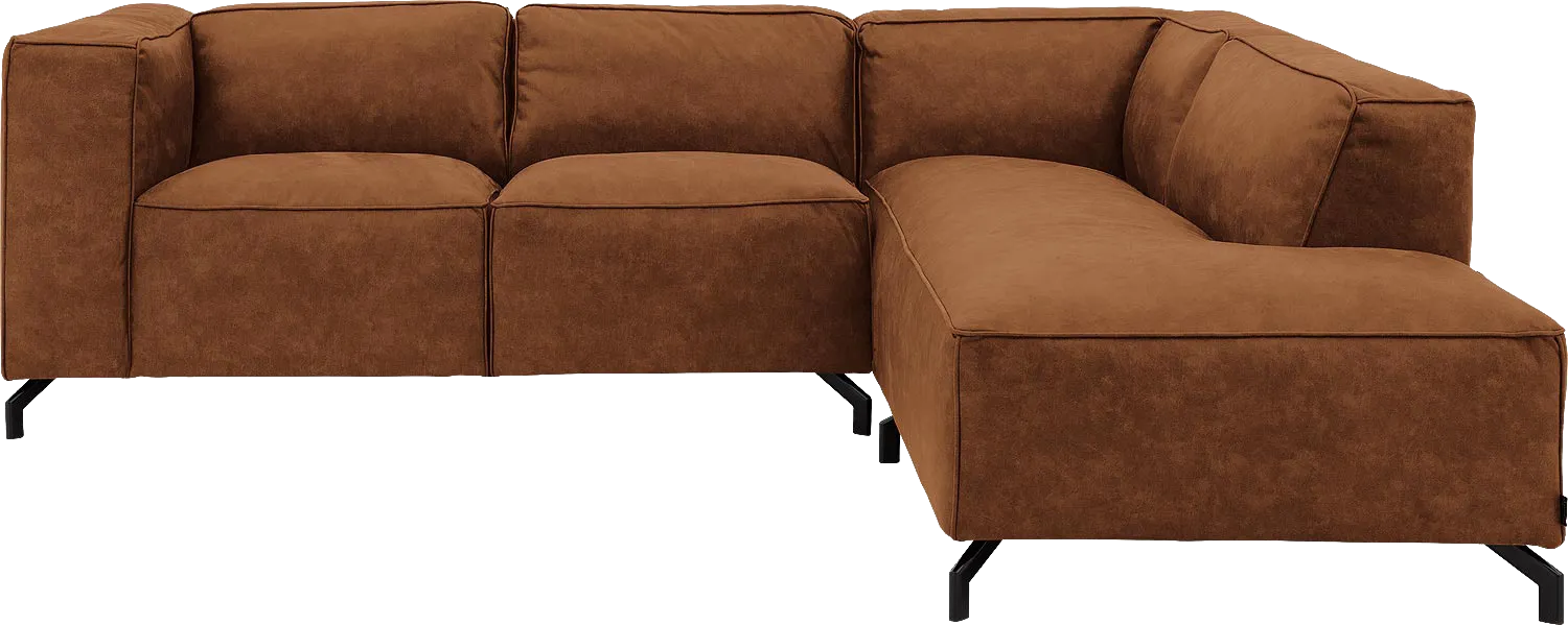 Goossens Bank Calvin cognac, micro leer, 2-zits, modern design met ligelement rechts