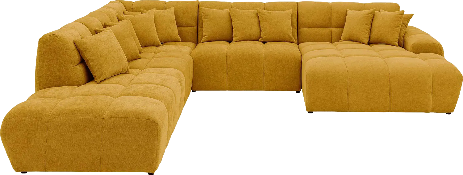 Goossens Excellent Bank Kubus geel, stof, 1,5-zits, modern design