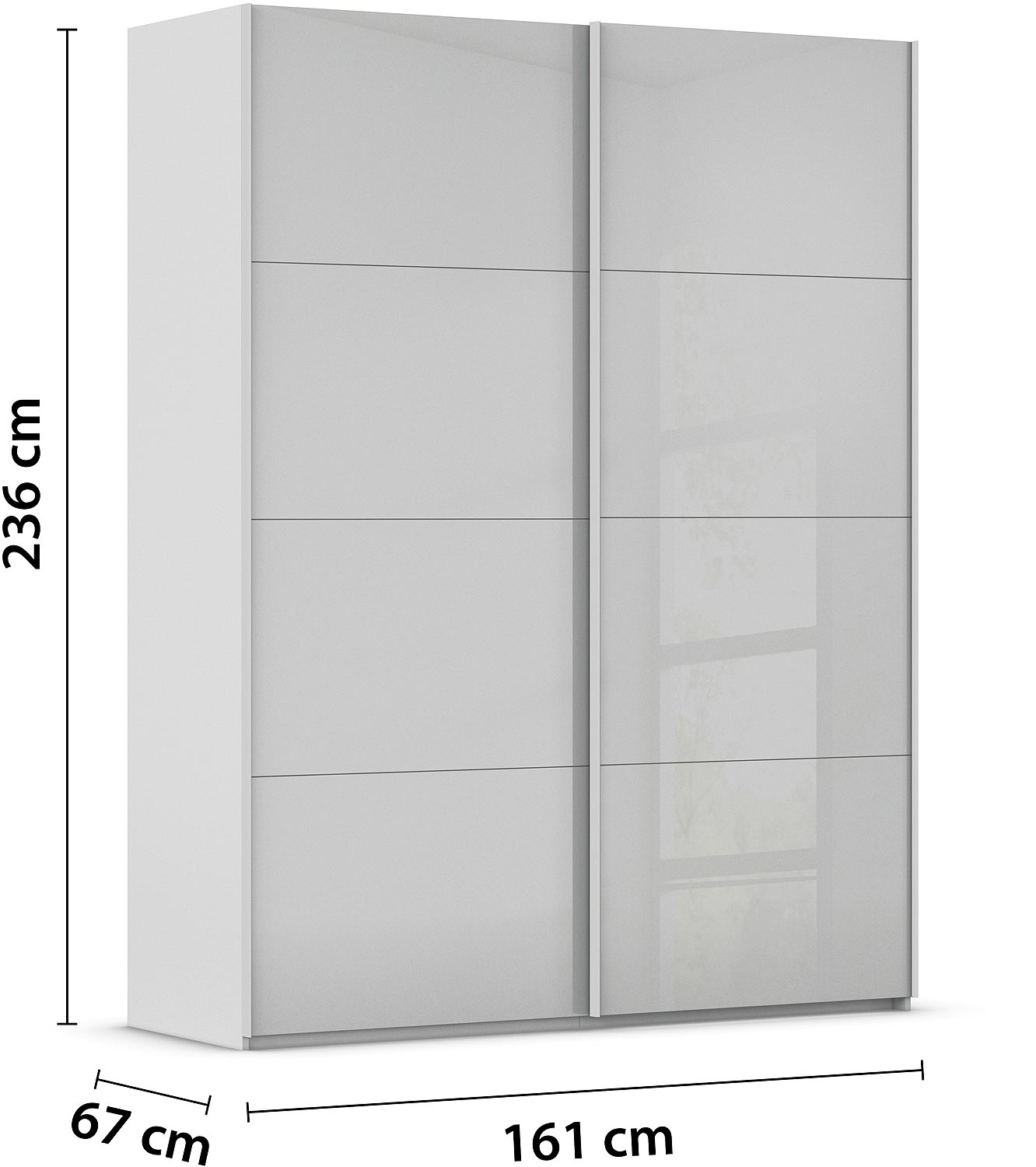 Goossens Excellent Kledingkast Finca Glans Glas, Slaapkamerkast 160 cm breed, 236 cm hoog, 2x 4 paneel glas schuifdeuren