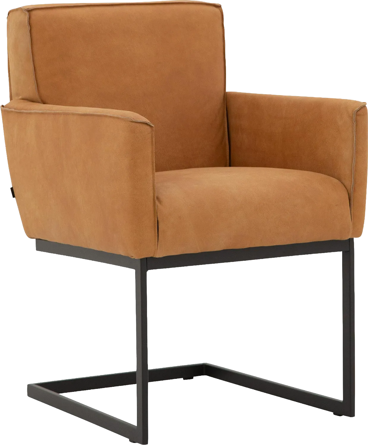 Goossens Excellent Eetkamerstoel Tom cognac leer met armleuning, urban industrieel