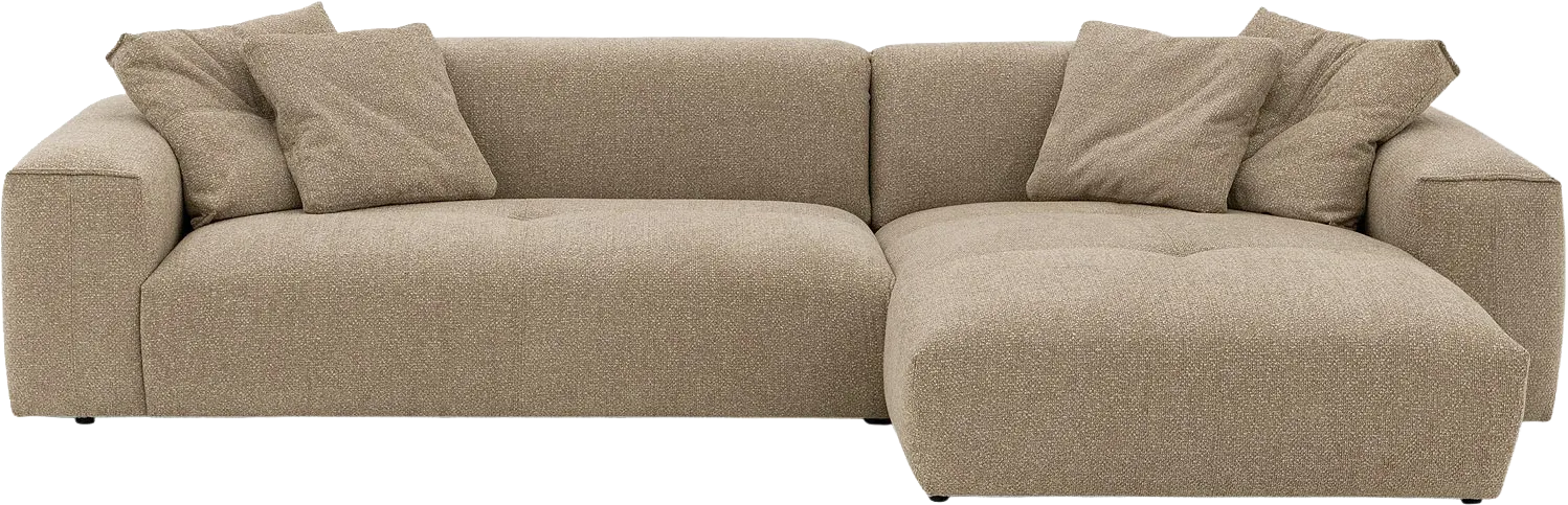 Goossens Bank Lago bruin, stof, met chaise longue rechts