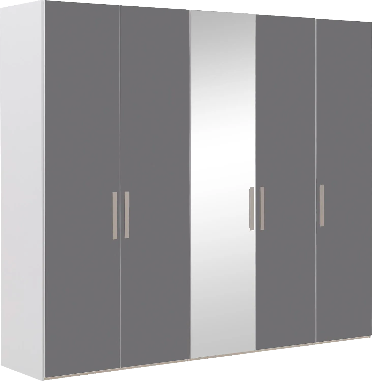 Goossens Kledingkast Easy Storage Ddk, Kledingkast 253 cm breed, 220 cm hoog, 4x glas draaideur en 1x spiegel draaideur midden