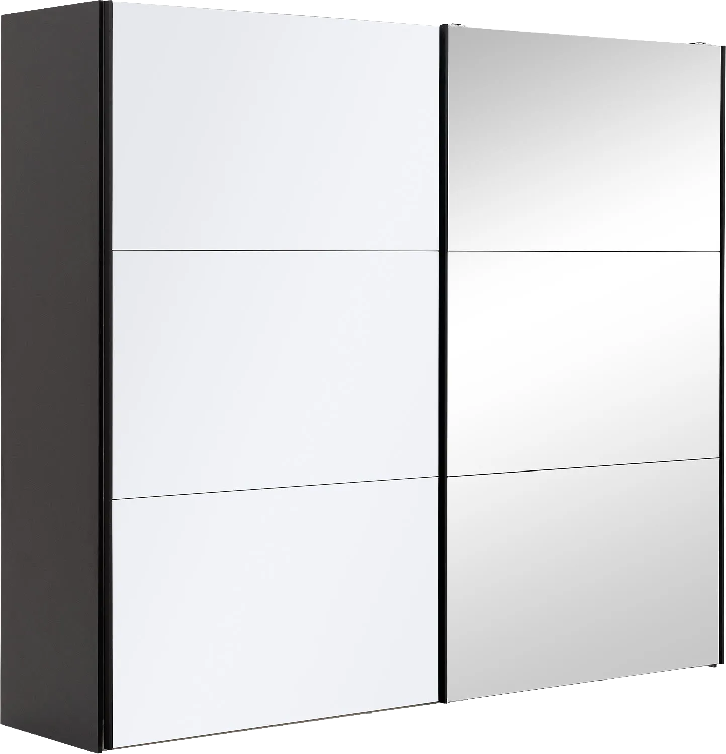 Goossens Kledingkast Easy Storage Sdk, 253 cm breed, 220 cm hoog, 1x 3 paneel glas schuifdeur li en 1x 3 paneel spiegel schuifdeur re