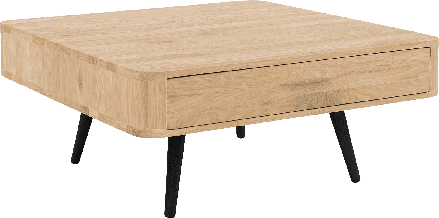Goossens Salontafel Bjarte vierkant, hout eiken wit, stijlvol landelijk, 90 x 40 x 90 cm