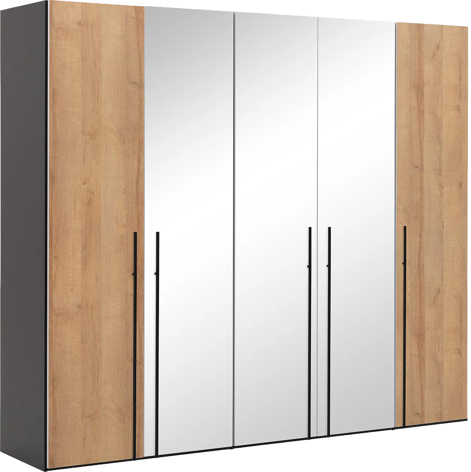 Goossens Kledingkast Easy Storage Ddk, Kledingkast 253 cm breed, 220 cm hoog, 2x draaideur en 3x spiegel draaideur midden