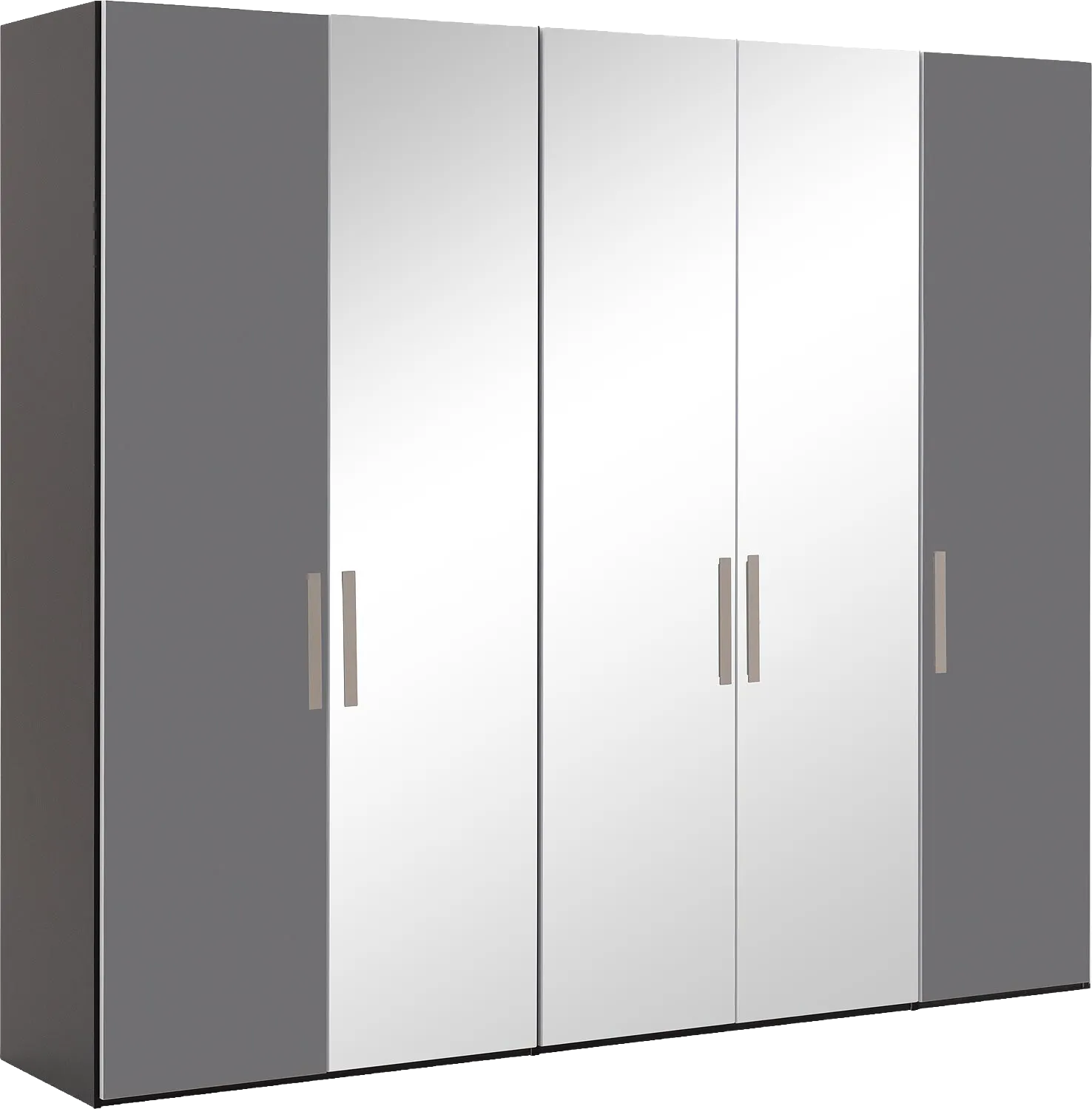 Goossens Kledingkast Easy Storage Ddk, Kledingkast 253 cm breed, 220 cm hoog, 2x glas draaideur en 3x spiegel draaideur midden