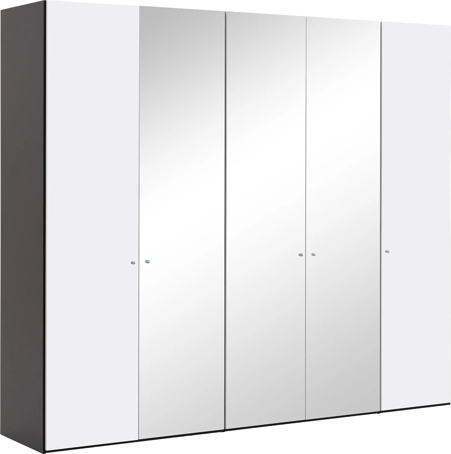 Goossens Kledingkast Easy Storage Ddk, Kledingkast 253 cm breed, 220 cm hoog, 2x draaideur en 3x spiegel draaideur midden