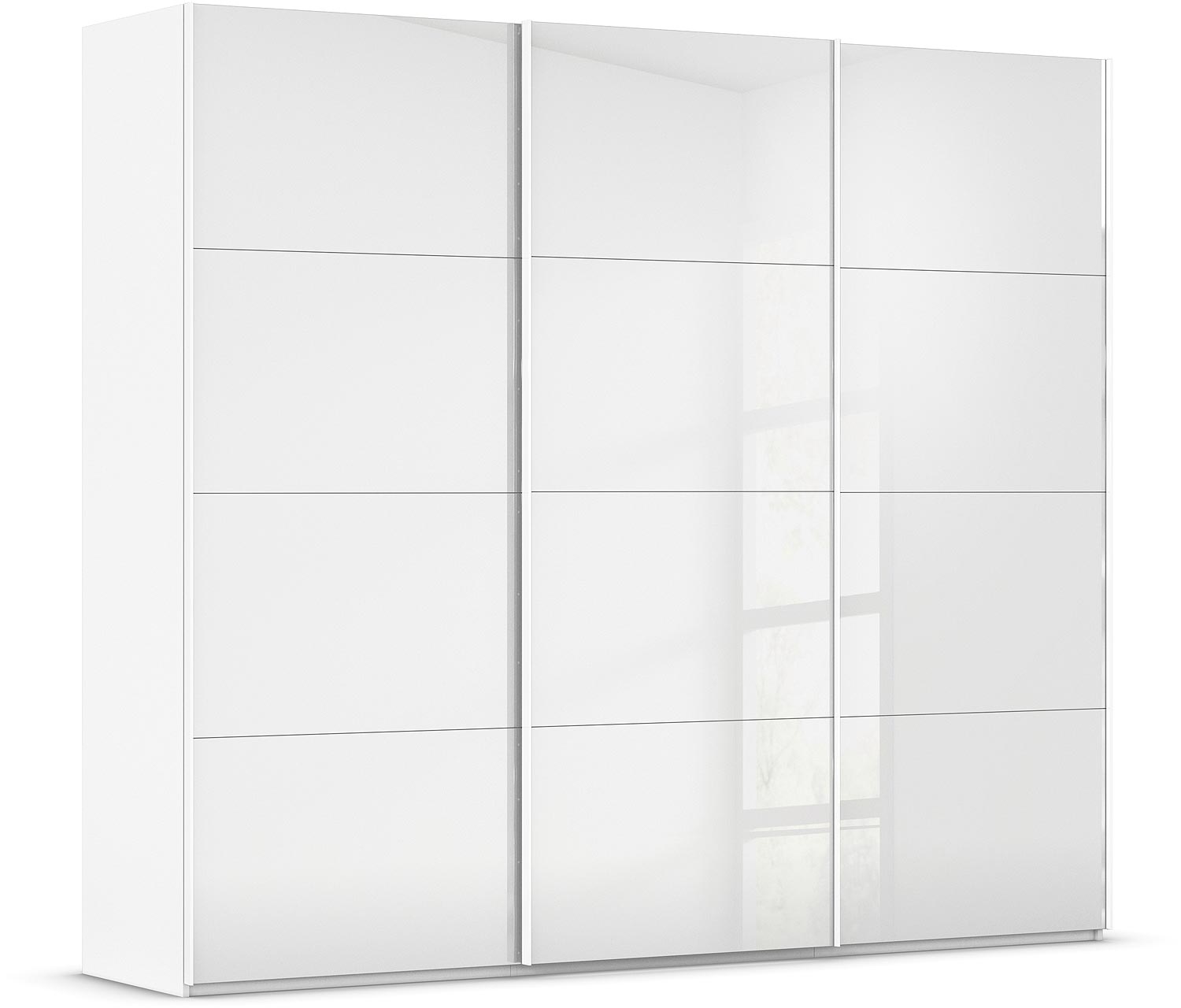 Goossens Excellent Kledingkast Finca Glans Glas, Slaapkamerkast 240 cm breed, 236 cm hoog, 3x 4 paneel glas schuifdeuren