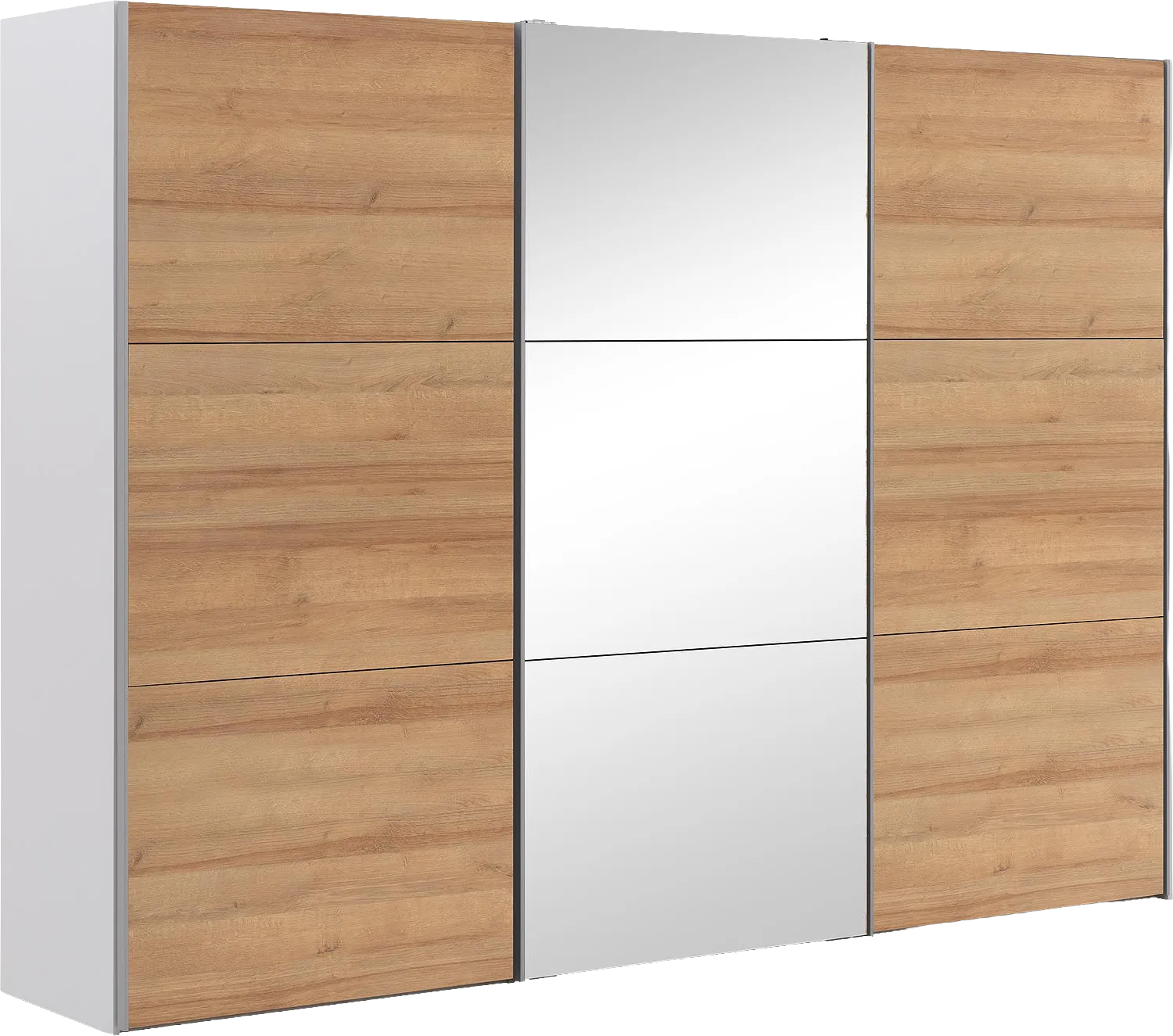 Goossens Kledingkast Easy Storage Sdk, 303 cm breed, 220 cm hoog, 2x 3 paneel schuifdeuren en 1x 3 paneel spiegel schuifdeur midden