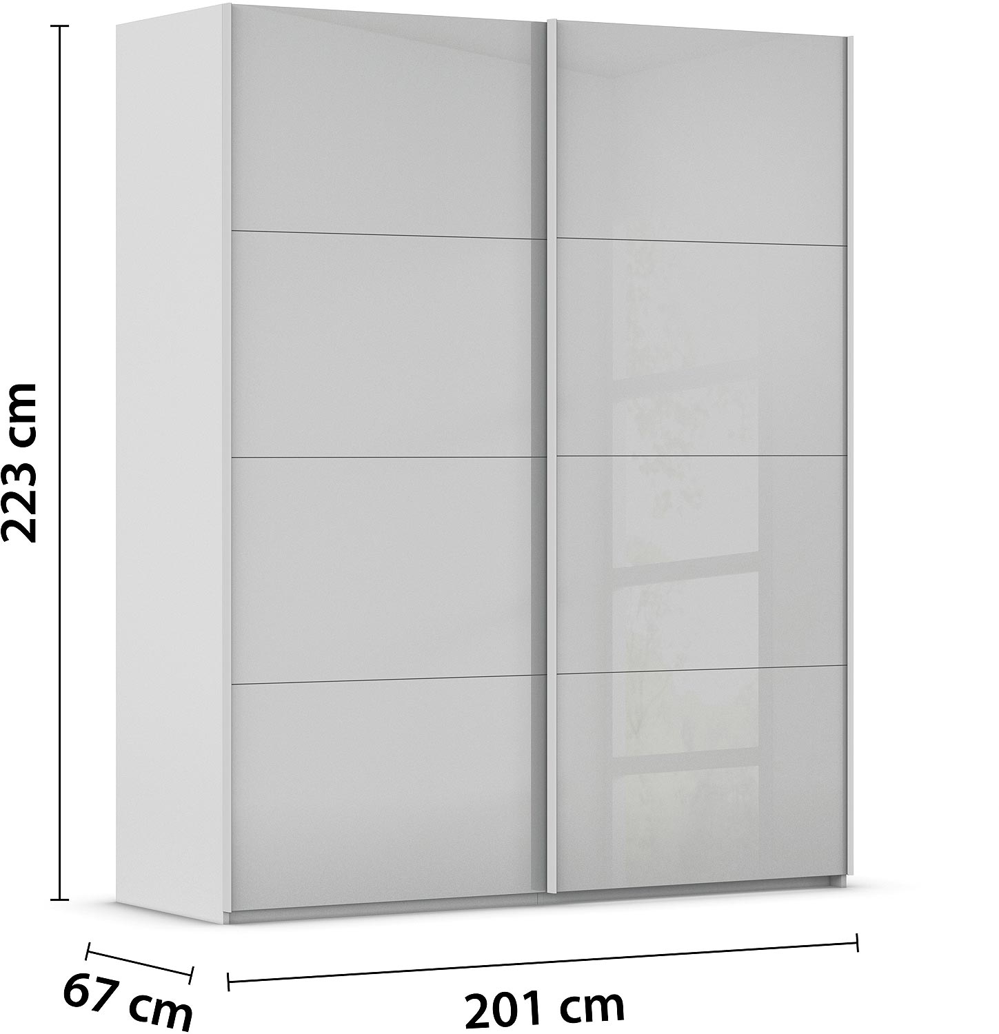 Goossens Excellent Kledingkast Finca Glans Glas, Slaapkamerkast 200 cm breed, 223 cm hoog, 2x 4 paneel glas schuifdeuren