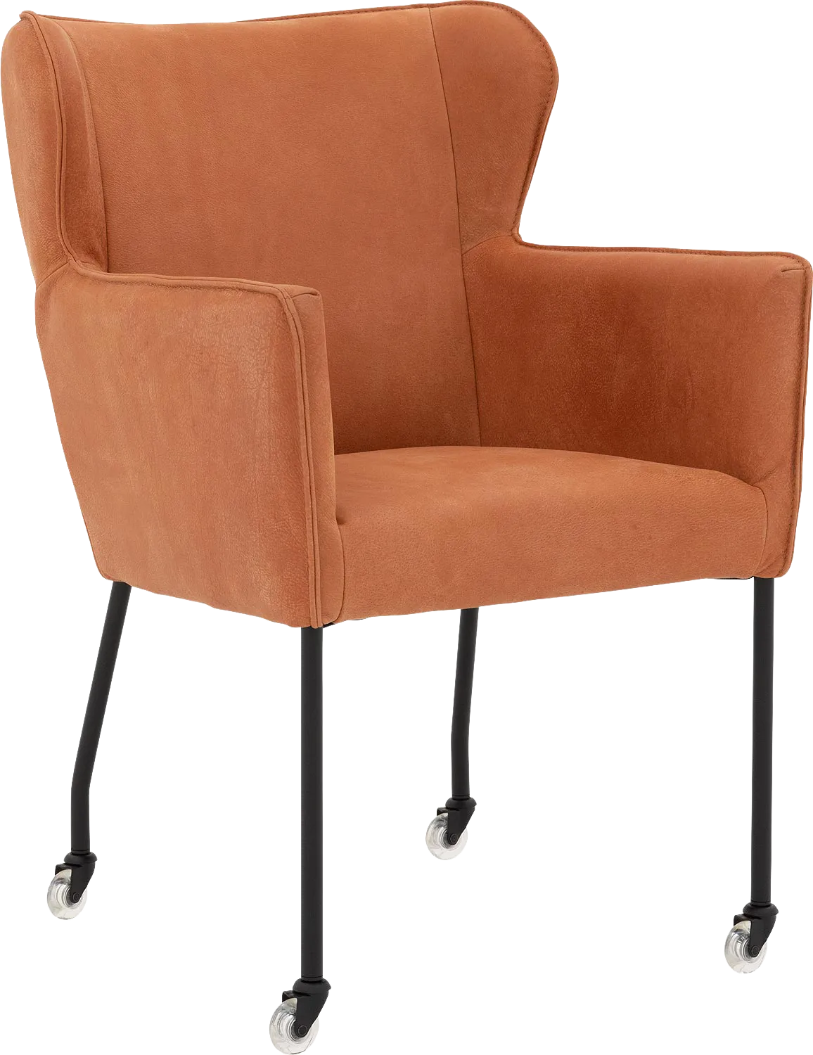 Goossens Excellent Eetkamerstoel Leogang bruin leer met armleuning en met wielen, elegant chic