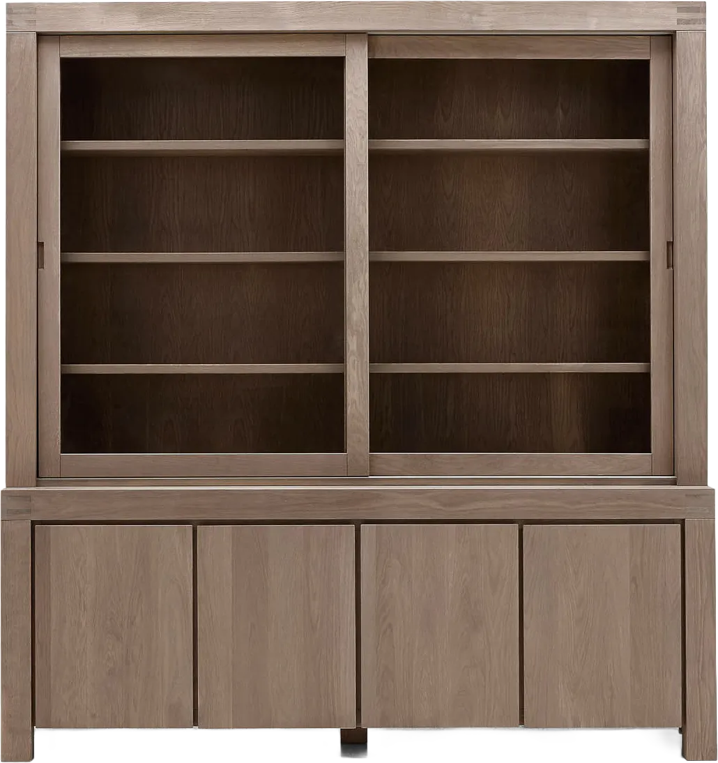Goossens Buffetkast Clear, 2 glasdeuren boven, 4 dichte deuren onder, blank eiken, 210 x 225 x 45 cm, stijlvol landelijk