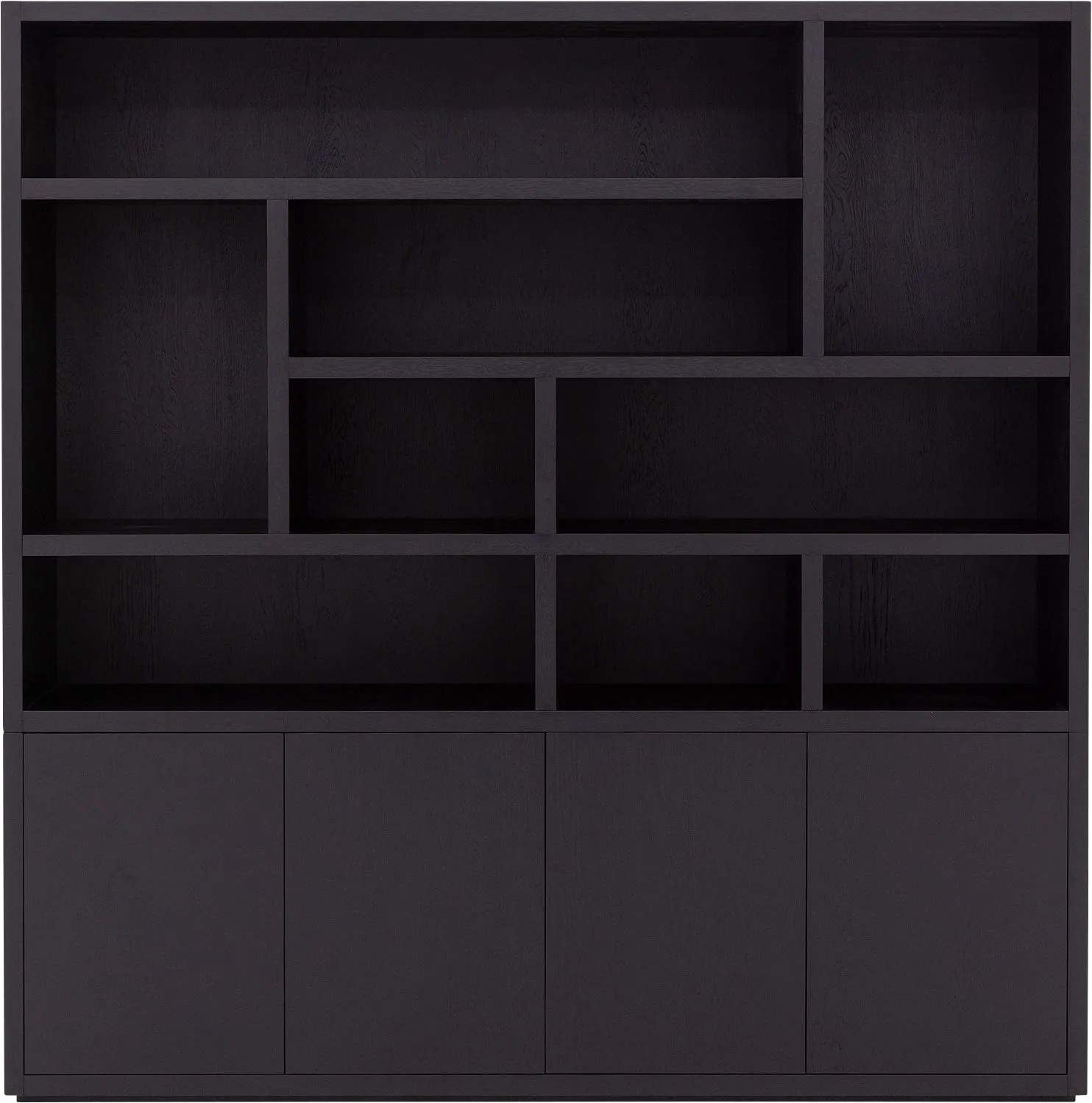 Goossens Buffetkast Barcelona, 4 deuren 9 open vakken (verticale layout), zwart eiken, 208 x 212 x 45 cm, stijlvol landelijk