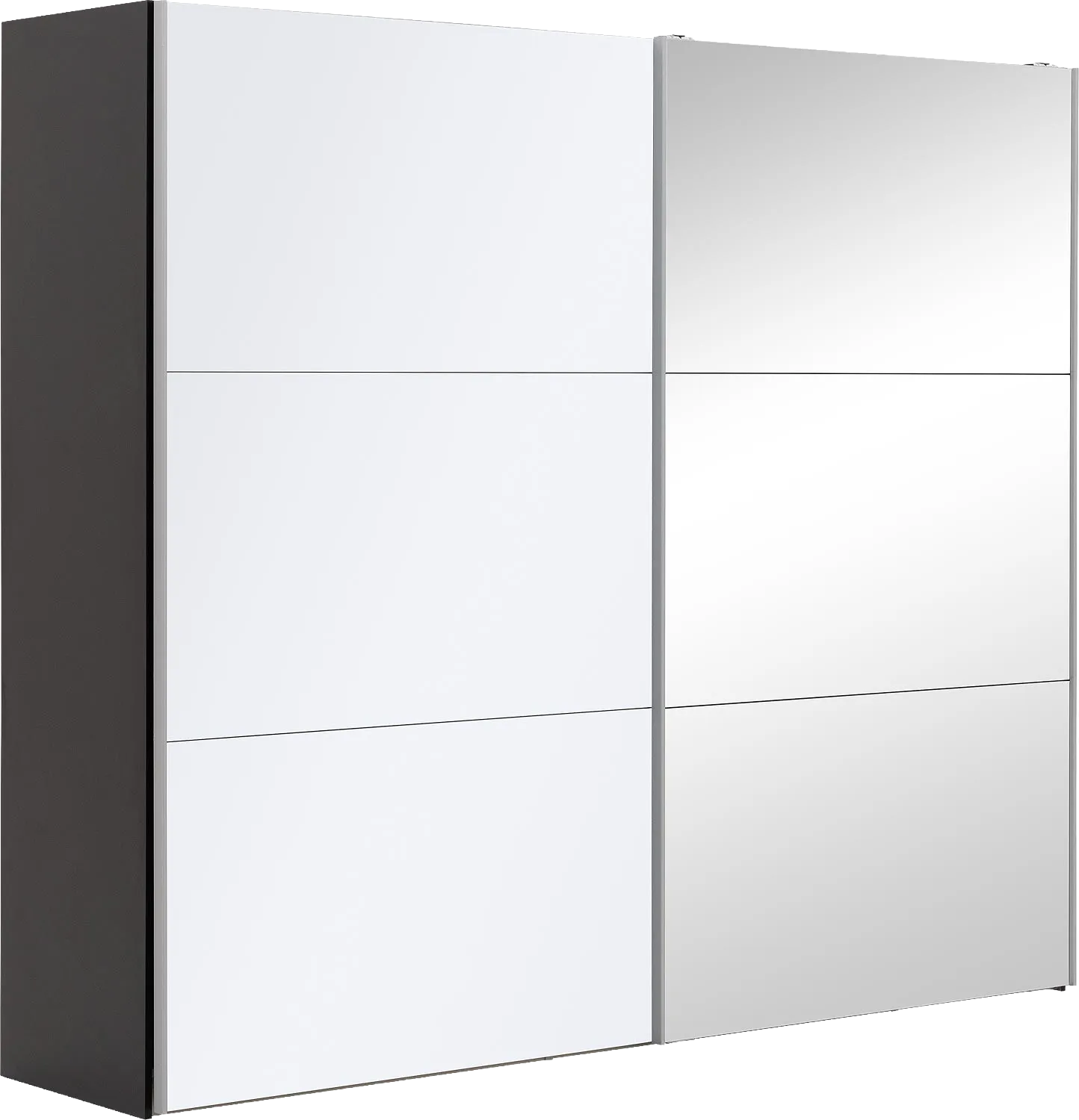 Goossens Kledingkast Easy Storage Sdk, 253 cm breed, 220 cm hoog, 1x 3 paneel glas schuifdeur li en 1x 3 paneel spiegel schuifdeur re