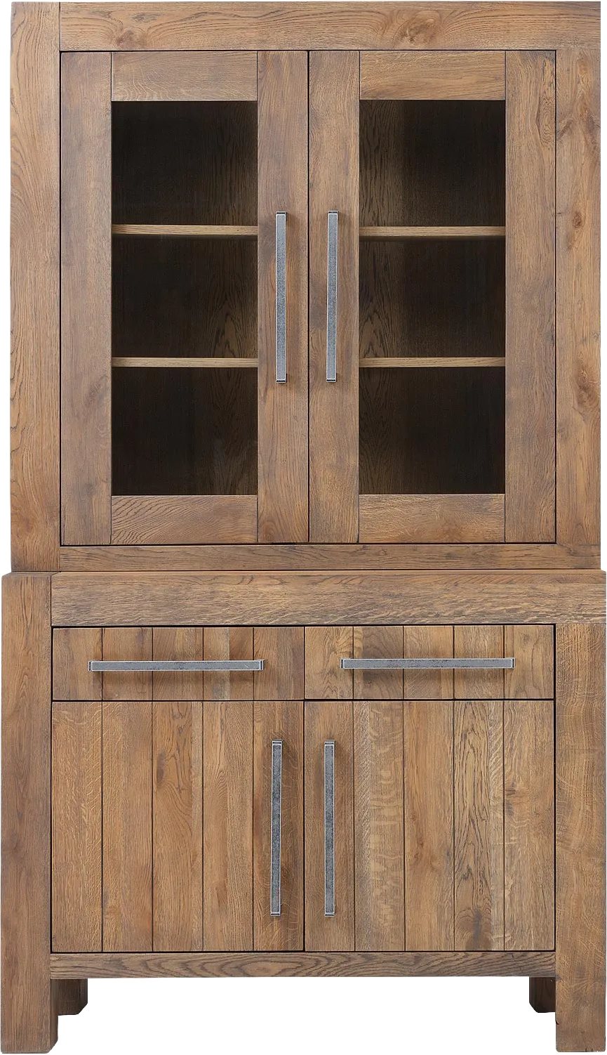 Goossens Buffetkast Roots, 2 glasdeuren 2 dichte deuren 2 laden, donkergrijs eiken, 120 x 210 x 45 cm, stijlvol landelijk
