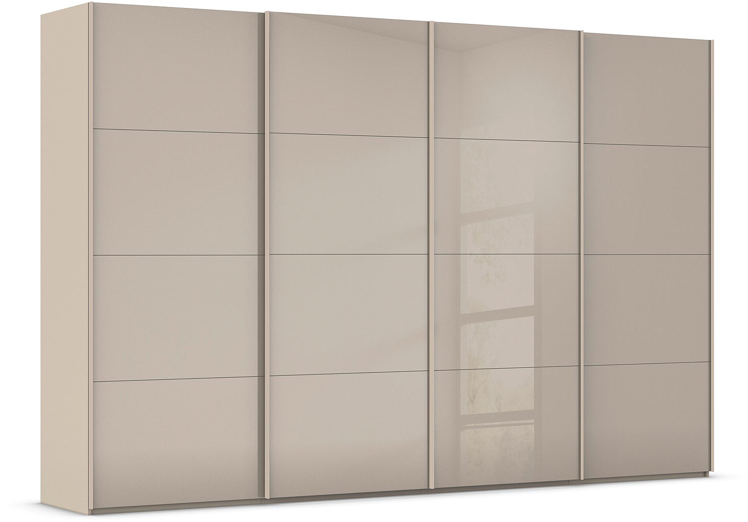 Goossens Excellent Kledingkast Finca Glans Glas, Slaapkamerkast 360 cm breed, 236 cm hoog, 4x 4 paneel glas schuifdeuren