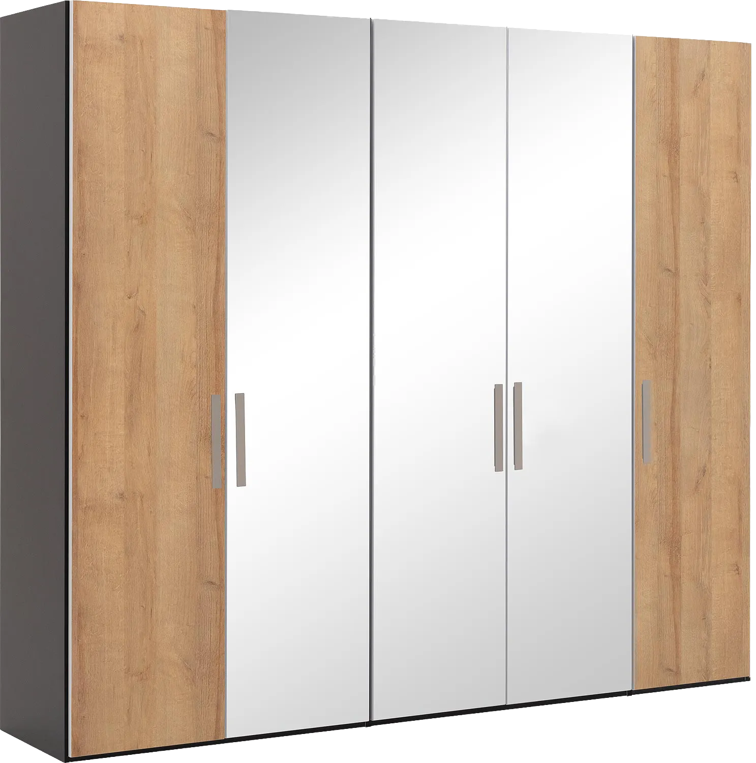 Goossens Kledingkast Easy Storage Ddk, Kledingkast 253 cm breed, 220 cm hoog, 2x draaideur en 3x spiegel draaideur midden