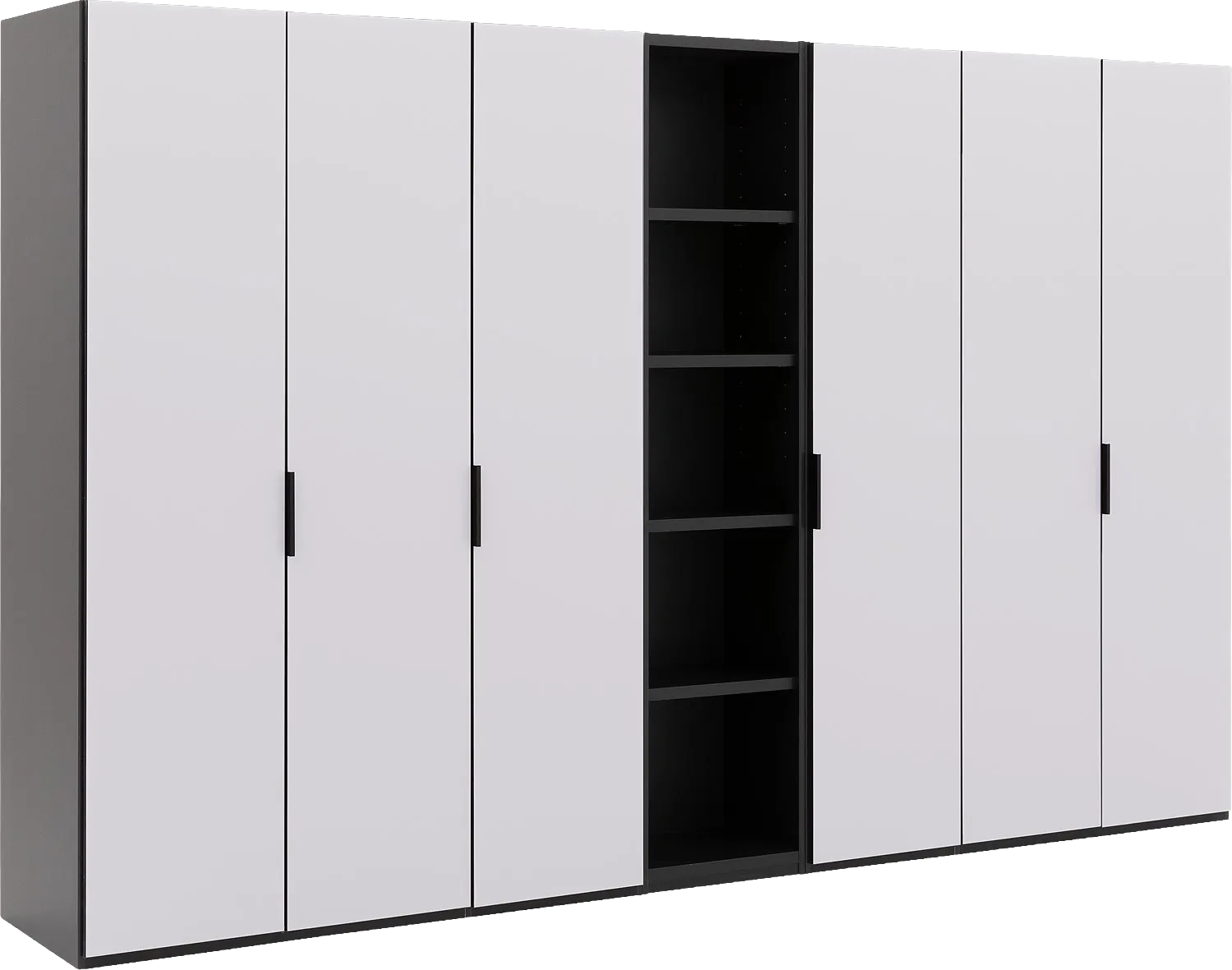 Goossens Excellent Kast Systeem Statement Compleet, 6 draaideuren met 50 cm breed rek element, 350 cm breed 223 cm hoog 61 cm diep