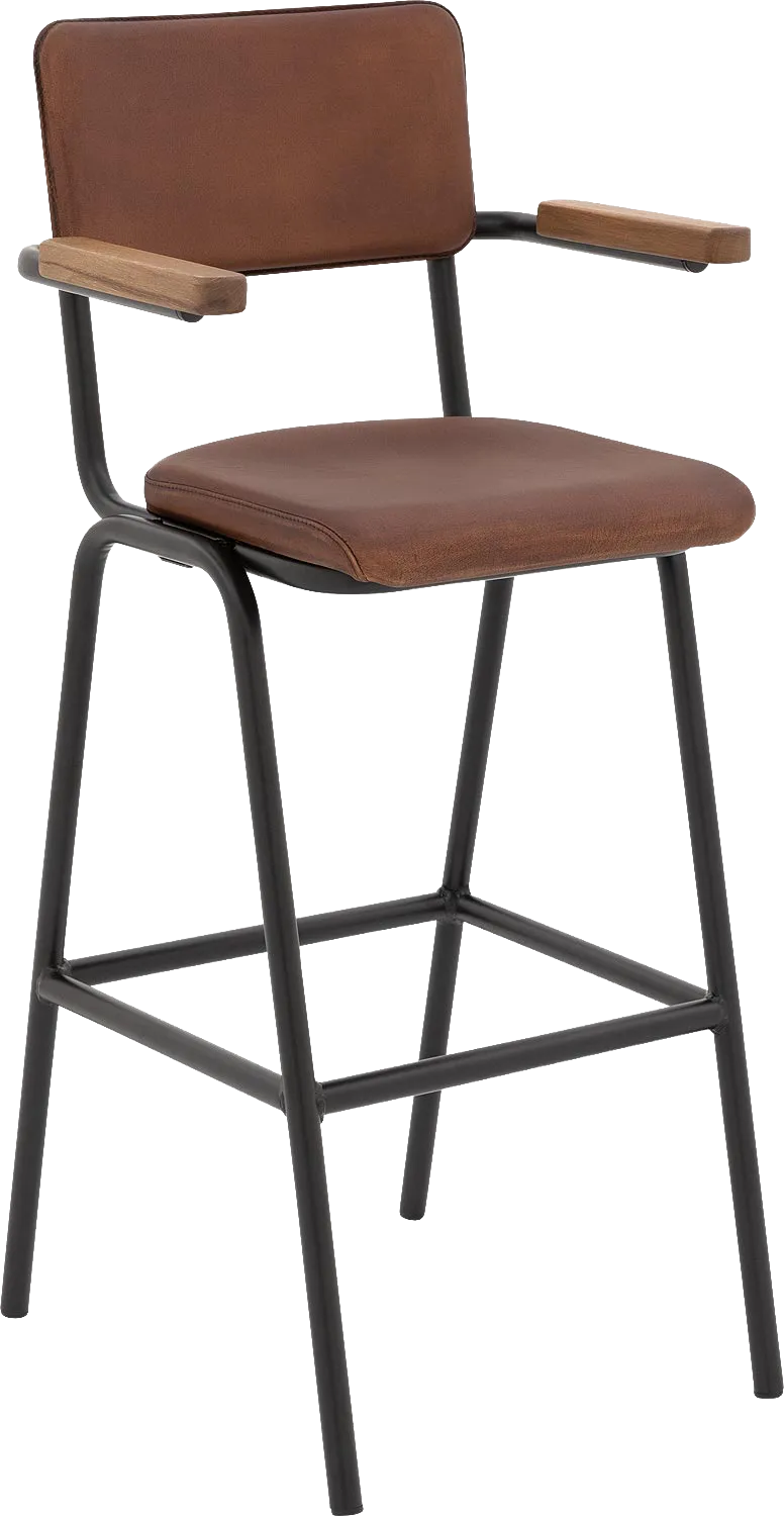 Barstoel Chaplin, Barstoel met arm Leder outdoor cognac mat