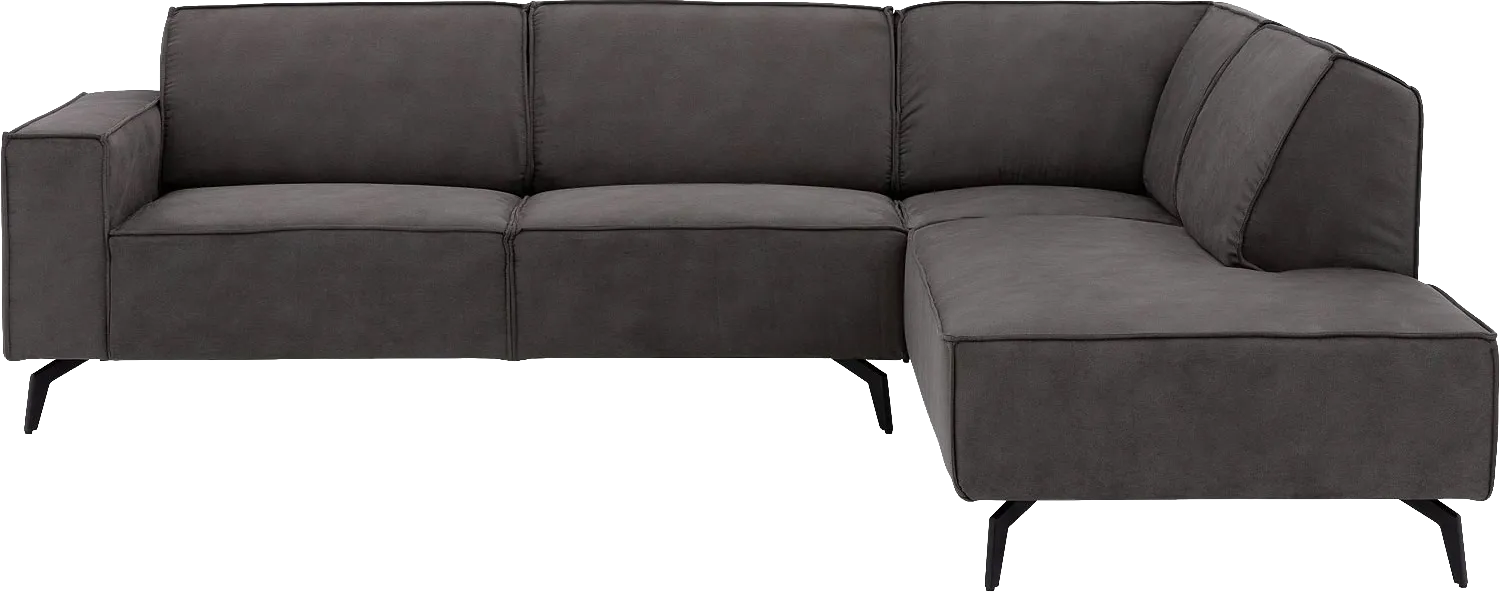 Goossens Hoekbank Hercules donkergrijs, microvezel, 3-zits, modern design met ligelement rechts
