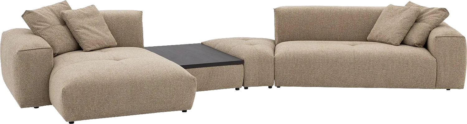 Goossens Bank Lago bruin, stof, 3,5-zits, met chaise longue links