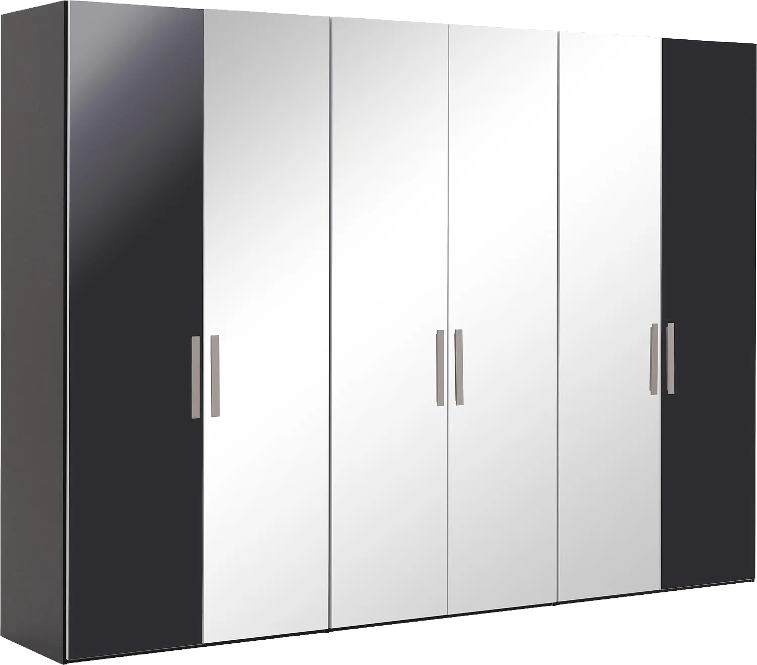 Goossens Kledingkast Easy Storage Ddk, Kledingkast 304 cm breed, 220 cm hoog, 2x draaideur en 4x spiegel draaideur midden