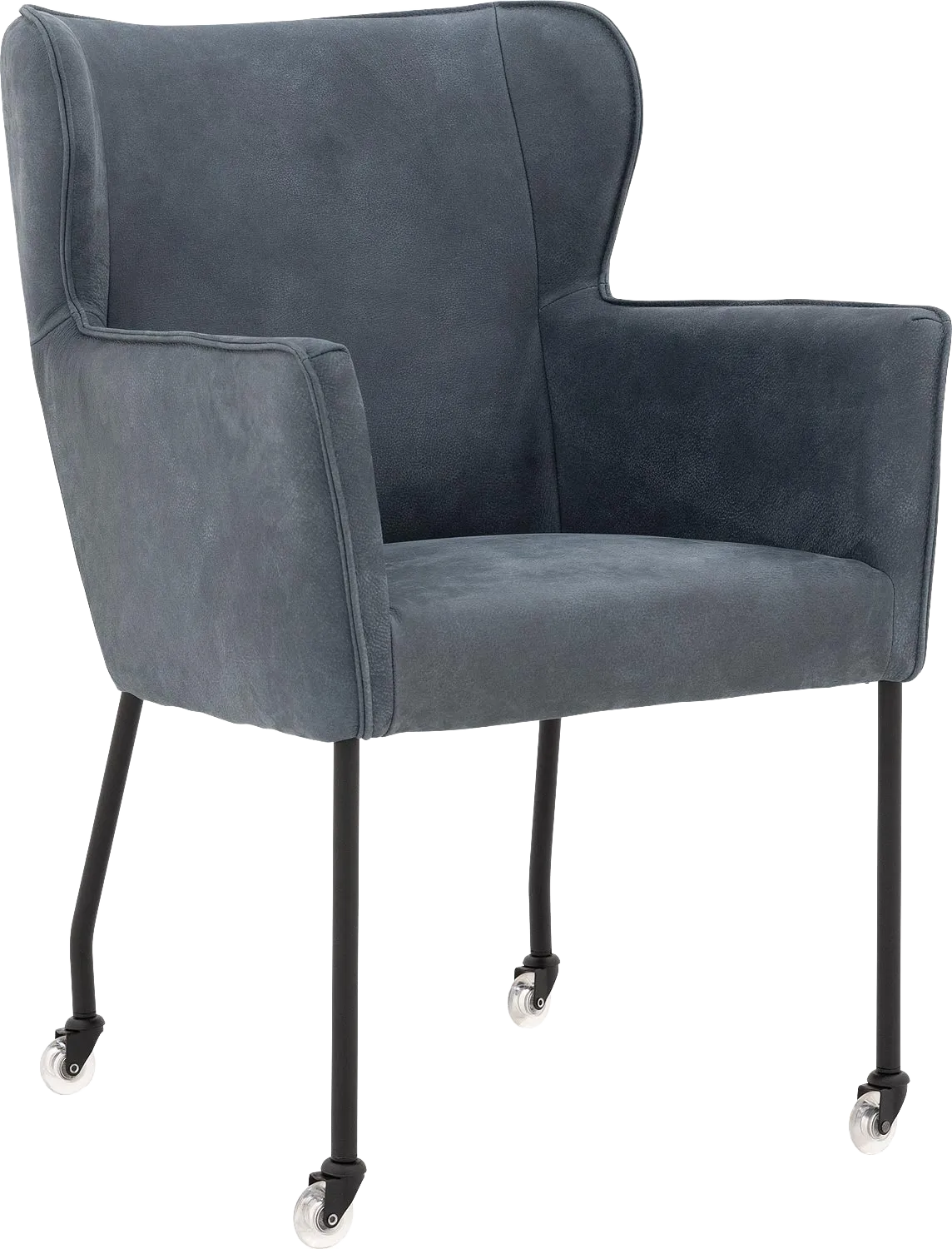 Goossens Excellent Eetkamerstoel Leogang blauw leer met armleuning en met wielen, elegant chic