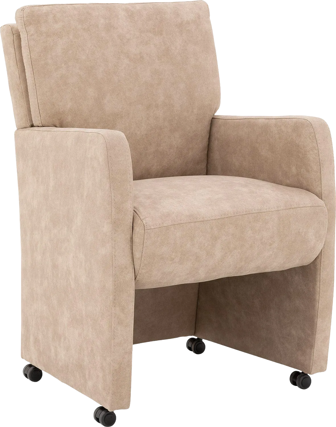 Goossens Eetkamerstoel Leen beige microvezel met armleuning en met wielen, stijlvol landelijk