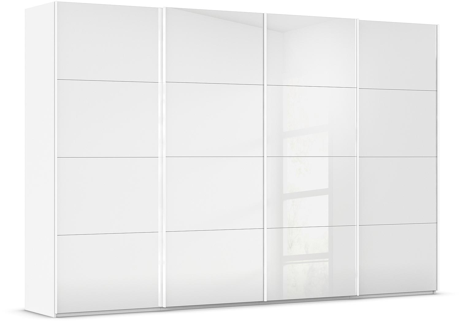 Goossens Excellent Kledingkast Finca Glans Glas, Slaapkamerkast 320 cm breed, 236 cm hoog, 4x 4 paneel glas schuifdeuren