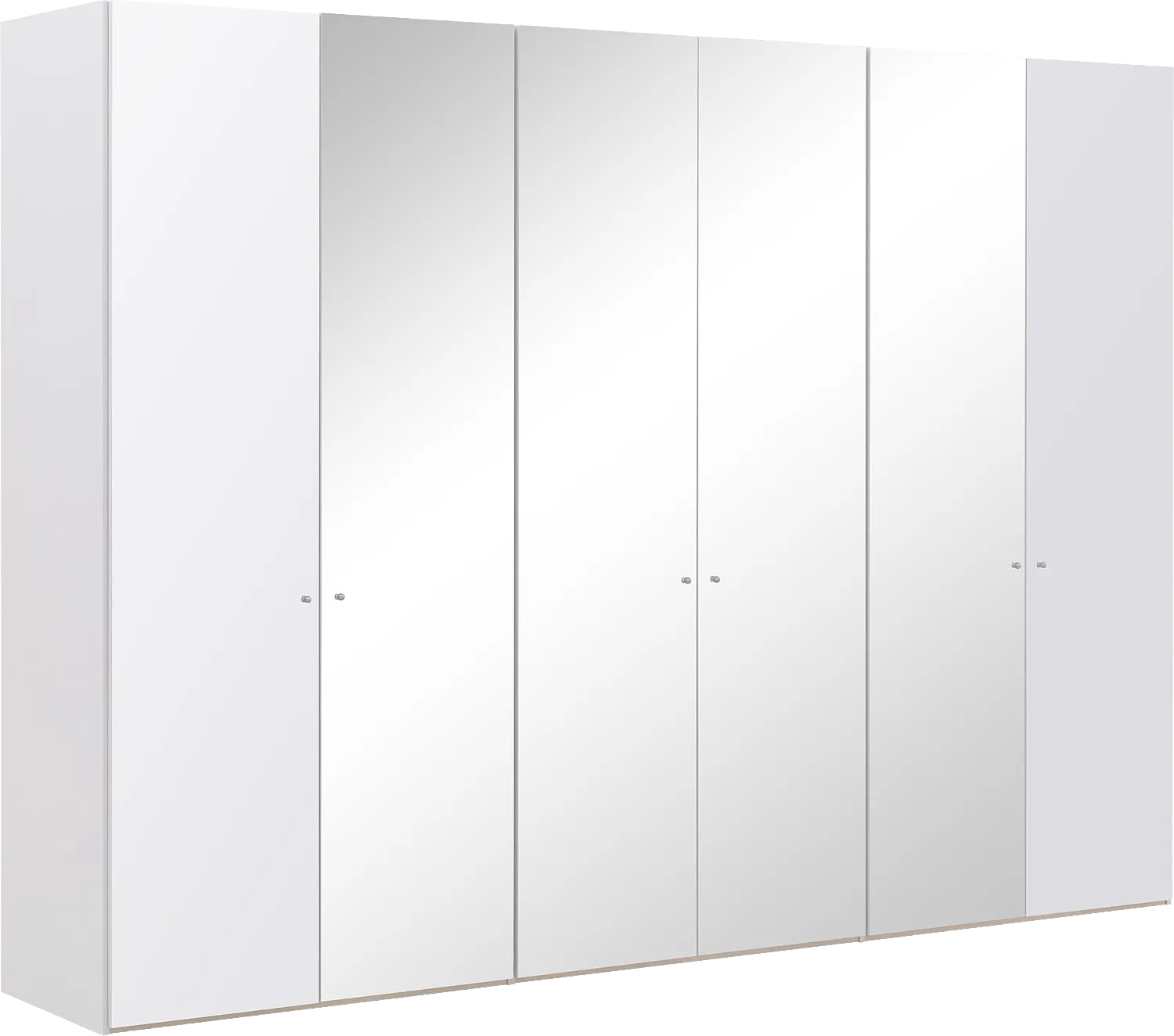 Goossens Kledingkast Easy Storage Ddk, Kledingkast 304 cm breed, 220 cm hoog, 2x glas draaideur en 4x spiegel draaideur midden