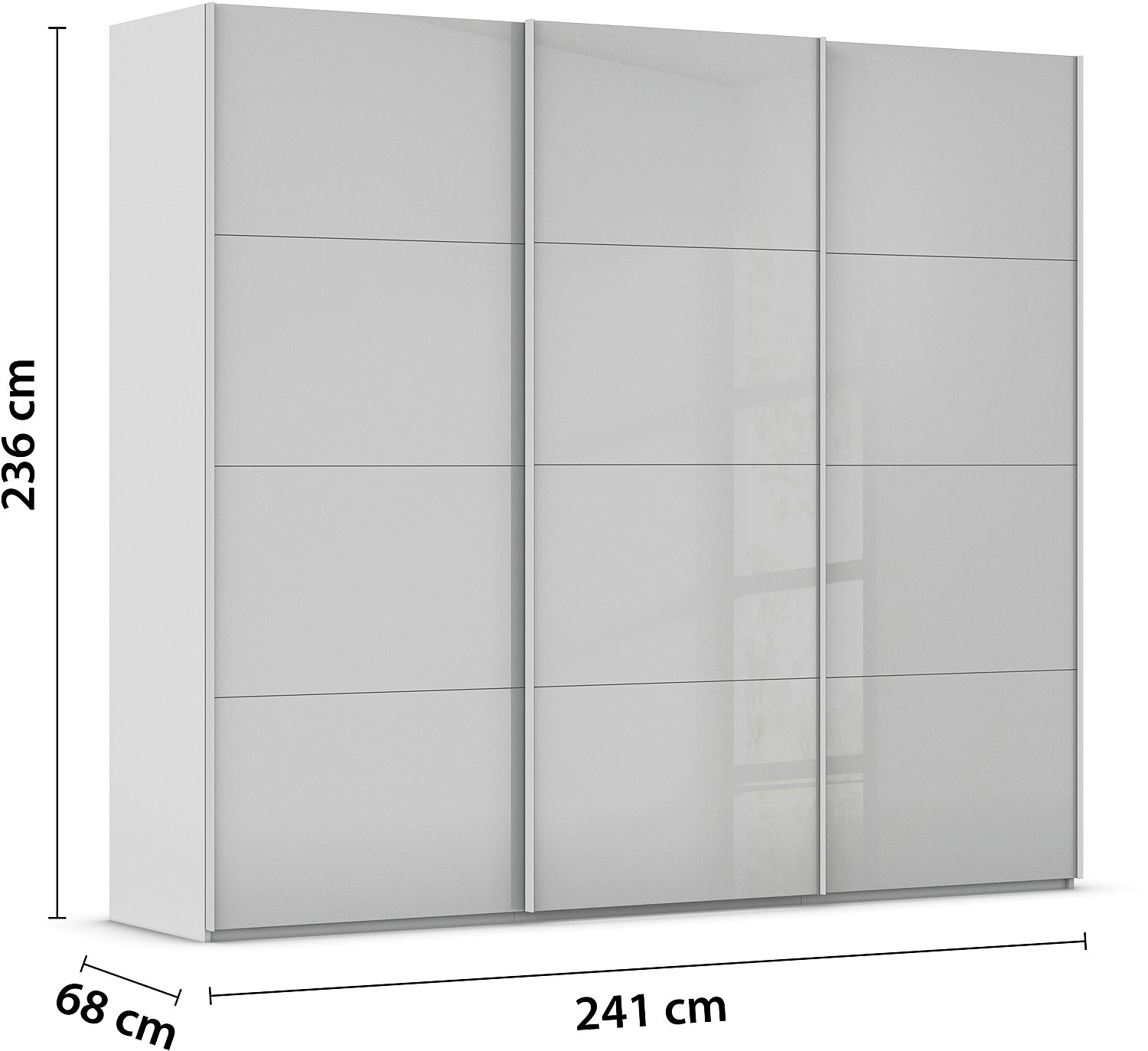 Goossens Excellent Kledingkast Finca Glans Glas, Slaapkamerkast 240 cm breed, 236 cm hoog, 3x 4 paneel glas schuifdeuren