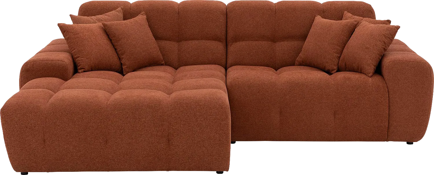 Goossens Excellent Bank Kubus bruin, stof, 1,5-zits, modern design met chaise longue links