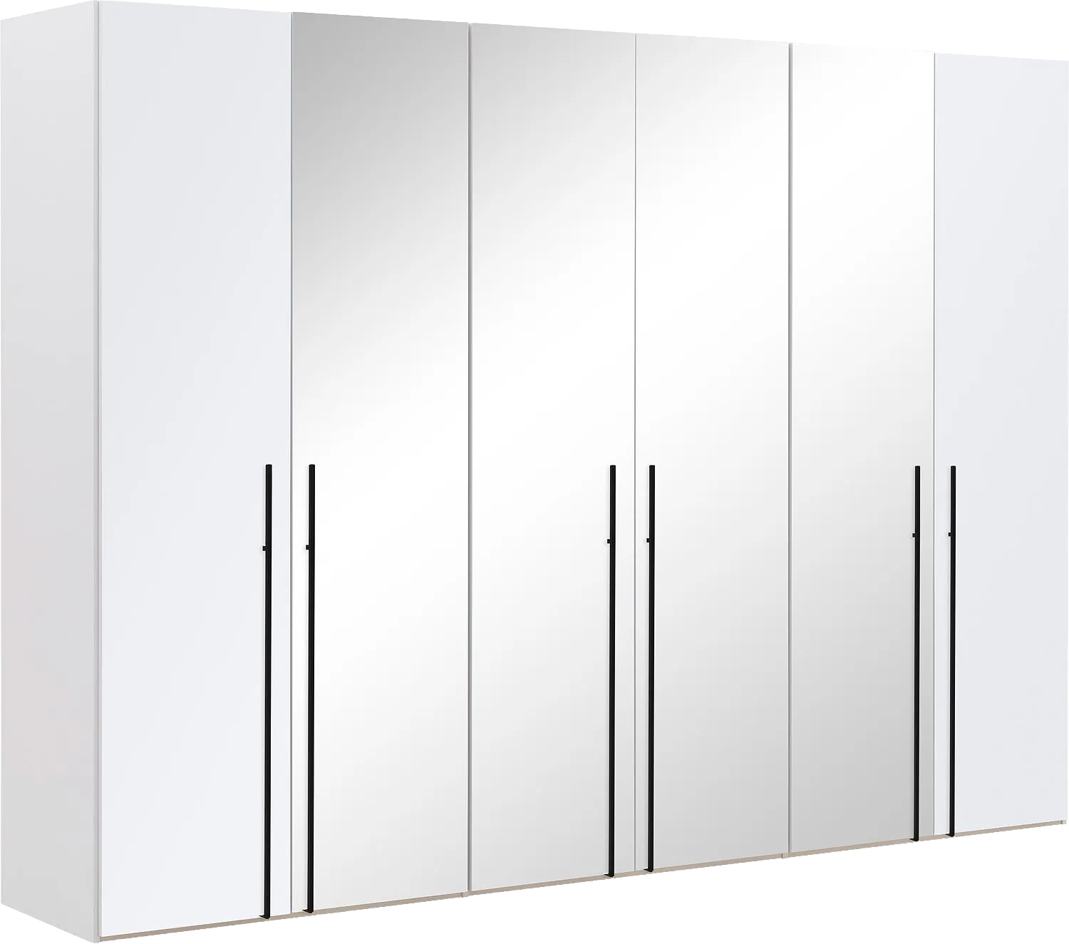 Goossens Kledingkast Easy Storage Ddk, Kledingkast 304 cm breed, 220 cm hoog, 2x glas draaideur en 4x spiegel draaideur midden