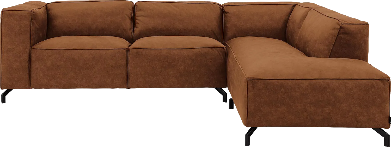 Goossens Bank Calvin cognac, micro leer, 2,5-zits, modern design met ligelement rechts