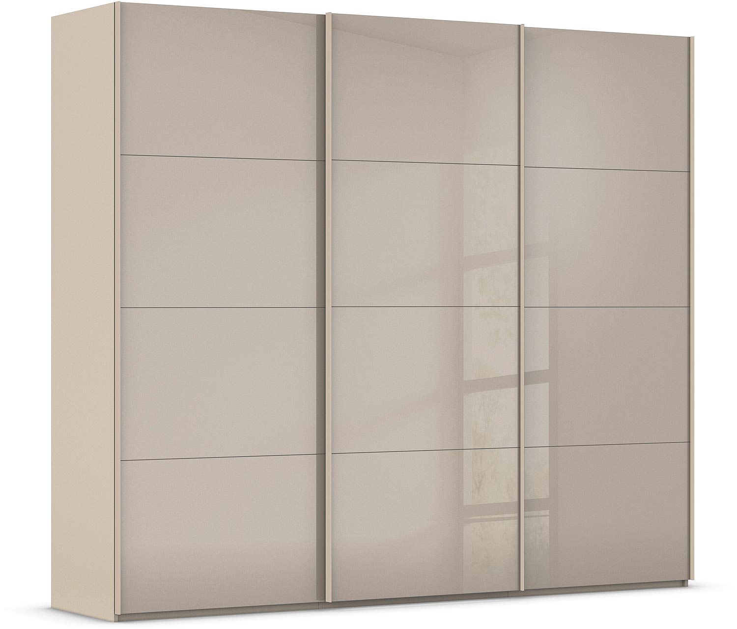 Goossens Excellent Kledingkast Finca Glans Glas, Slaapkamerkast 270 cm breed, 236 cm hoog, 3x 4 paneel glas schuifdeuren