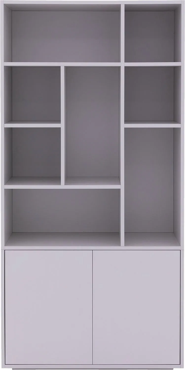 Goossens Basic Buffetkast Madrid, 2 dichte deuren 8 open vakken, grijs melamine, 94 x 191 x 45 cm, elegant chic