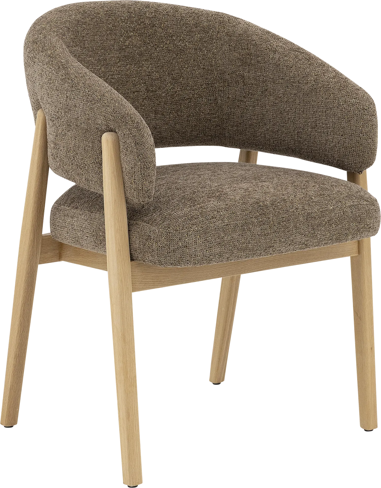 Goossens Eetkamerstoel Hayley met Massief Houten Frame bruin stof met armleuning,