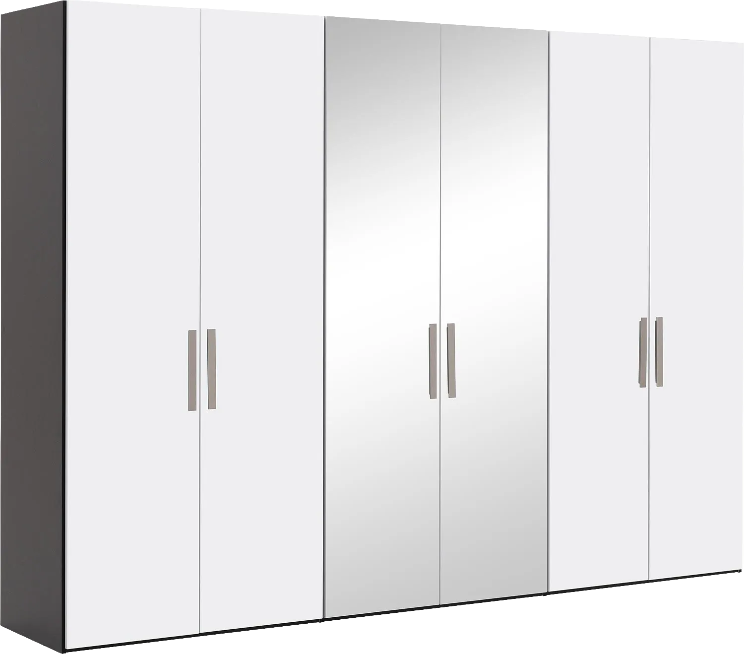 Goossens Kledingkast Easy Storage Ddk, Kledingkast 304 cm breed, 220 cm hoog, 4x draaideur en 2x spiegel draaideur midden