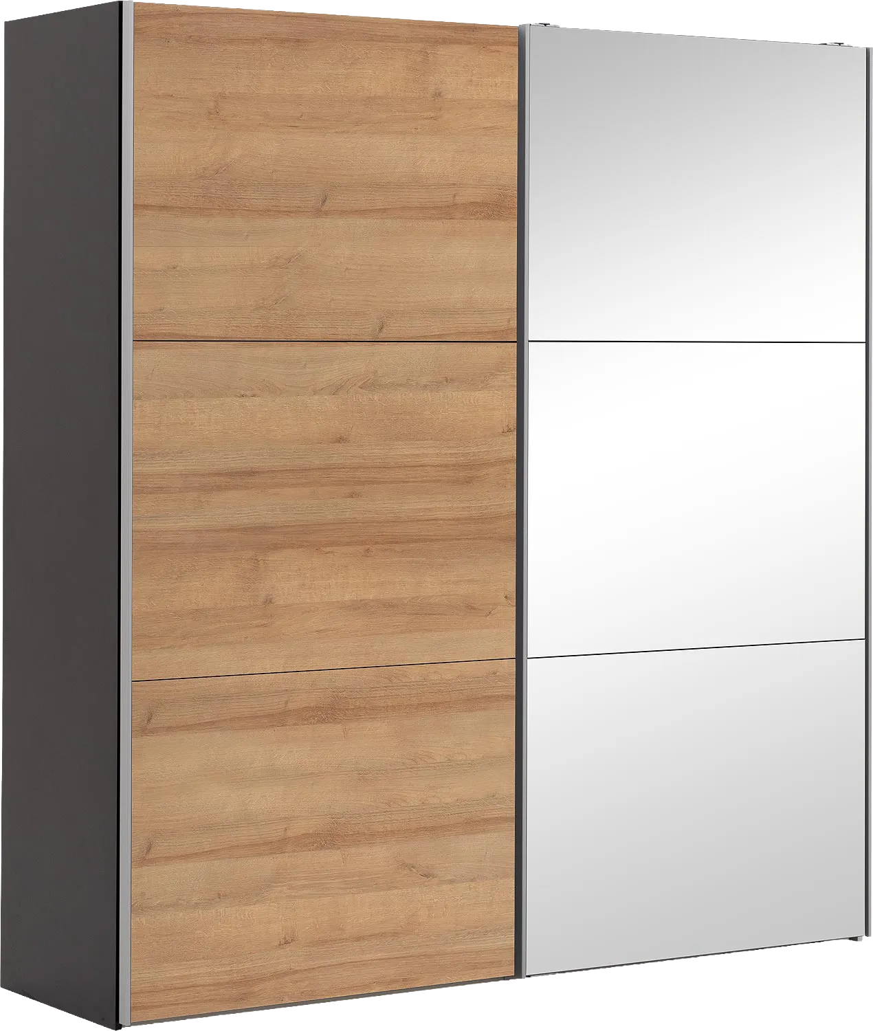 Goossens Kledingkast Easy Storage Sdk, 203 cm breed, 220 cm hoog, 1x 3 paneel schuifdeur li en 1x 3 paneel spiegel schuifdeur re