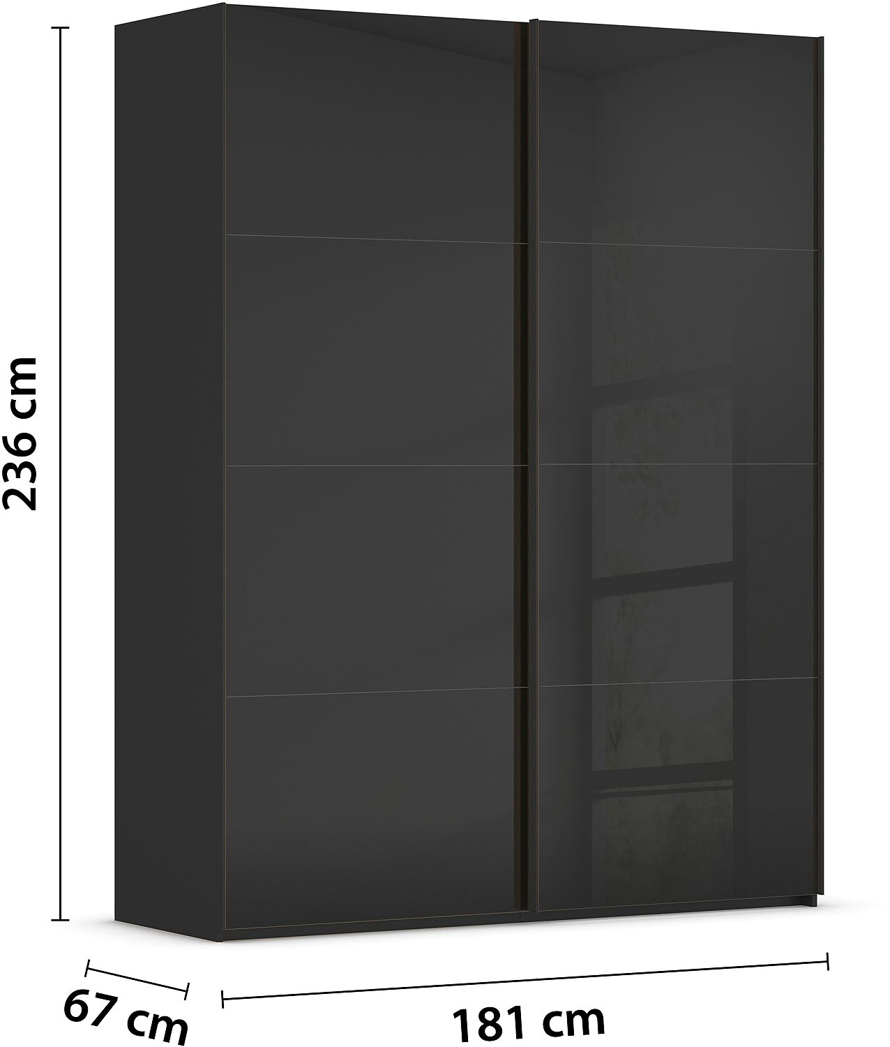 Goossens Excellent Kledingkast Finca Glans Glas, Slaapkamerkast 180 cm breed, 236 cm hoog, 2x 4 paneel glas schuifdeuren