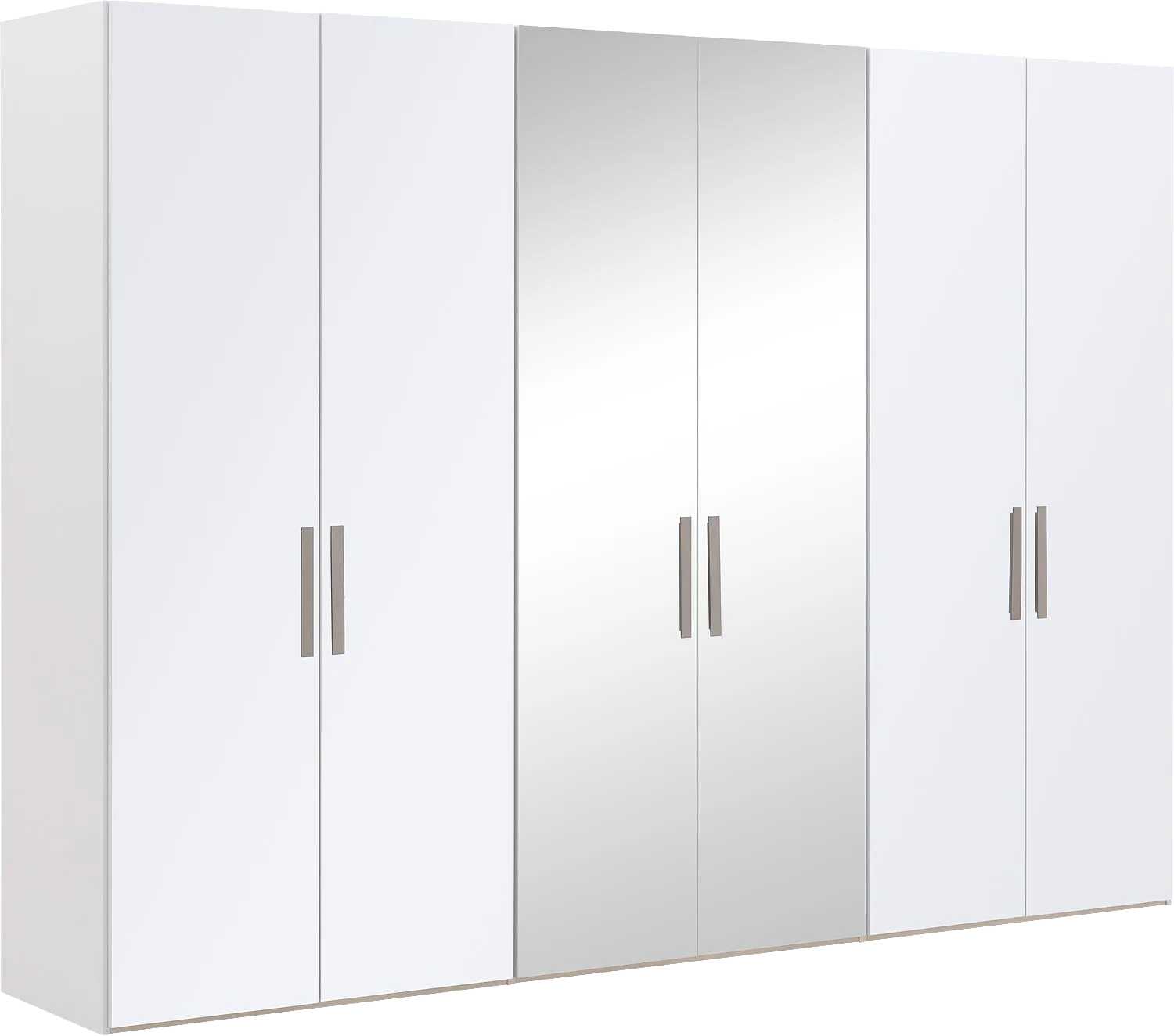 Goossens Kledingkast Easy Storage Ddk, Kledingkast 304 cm breed, 220 cm hoog, 4x glas draaideur en 2x spiegel draaideur midden