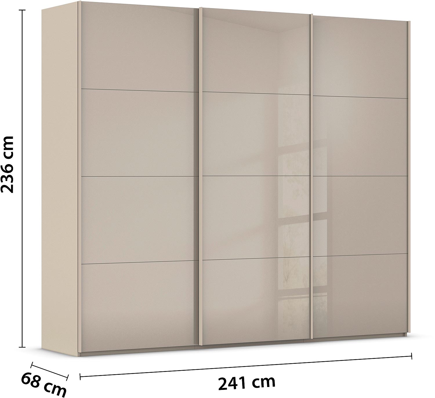 Goossens Excellent Kledingkast Finca Glans Glas, Slaapkamerkast 240 cm breed, 236 cm hoog, 3x 4 paneel glas schuifdeuren