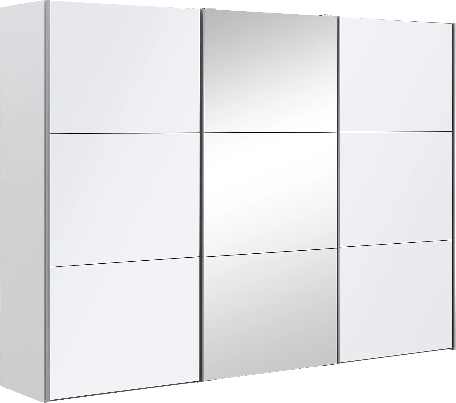 Goossens Kledingkast Easy Storage Sdk, 303 cm breed, 220 cm hoog, 2x 3 paneel glas schuifdeuren en 1x 3 paneel spiegel schuifdeur midden