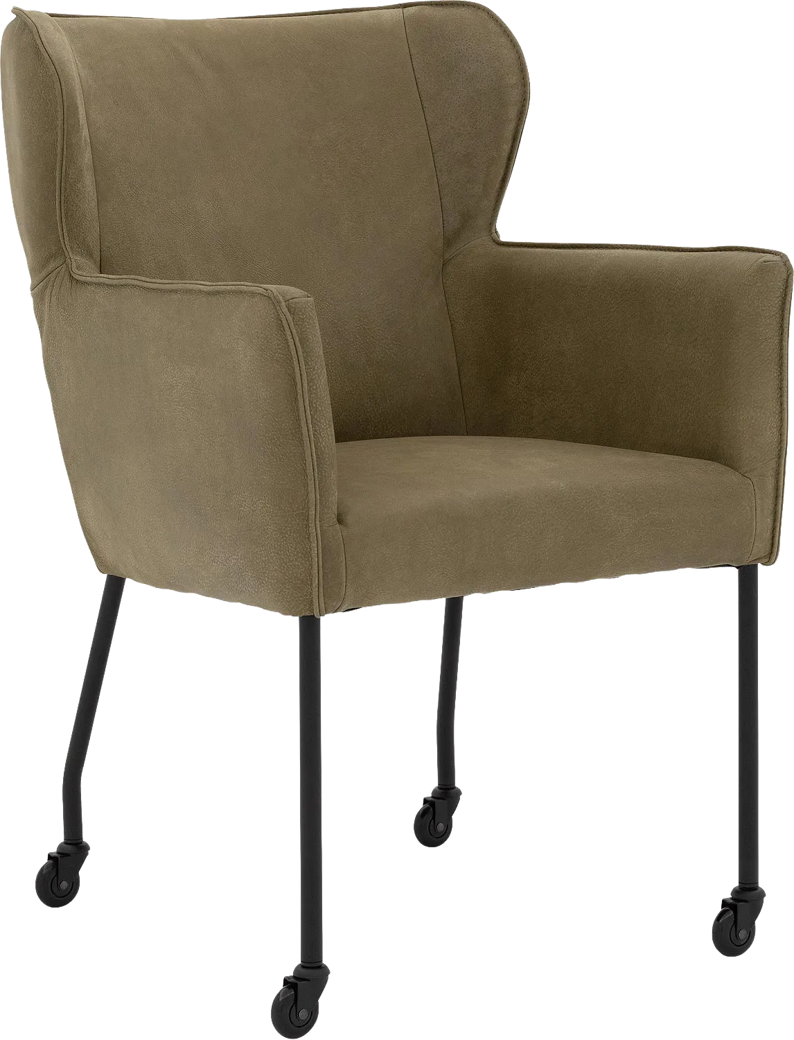 Goossens Excellent Eetkamerstoel Leogang groen leer met armleuning en met wielenZwart skater wiel met zwarte kap, elegant chic
