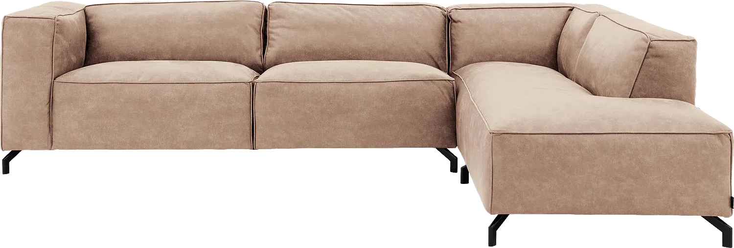 Goossens Bank Calvin beige, micro leer, 3,5-zits, modern design met ligelement rechts